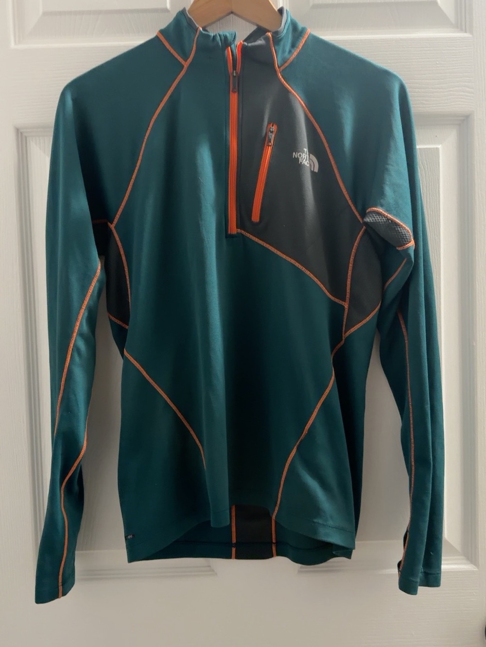 The North Face Men's Teal Half-Zip Swim Rash Guard with Orange Accents